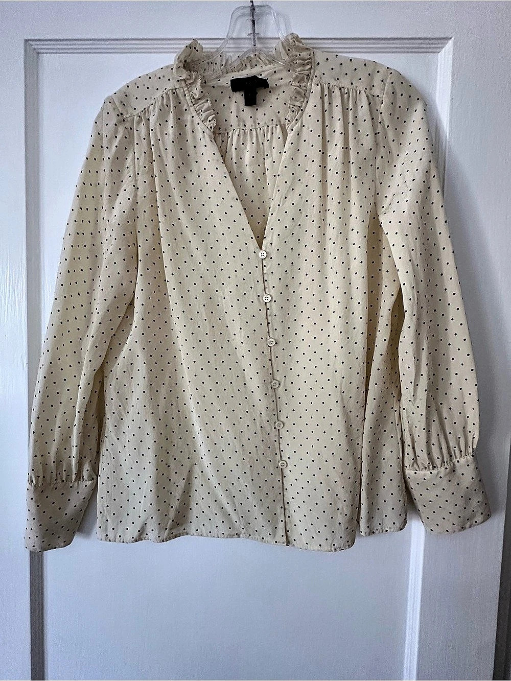 J.Crew Polka Dot Blouse in Cream & Black Size Small Like New